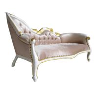 Chaise Lounge de madera maciza de estilo antiguo barroco francés cómodo sofá de boda de tela con mechones de terciopelo champán Living Hotel