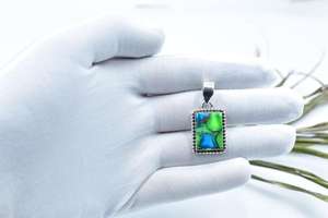 Handmade <b>Peacock</b> Dahlia Turquoise Sterling Silver Pendant Necklace with Adjustable 18 Inch Chain Gift for Her - Product Image 4