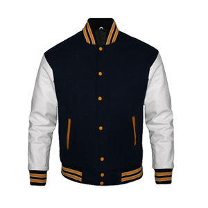 Chaqueta universitaria de béisbol con bordado de chenilla de lana y logotipo personalizado para hombre, chaquetas de hombre con letras de manga de cuero en blanco Vintage para hombre - Product Image 1