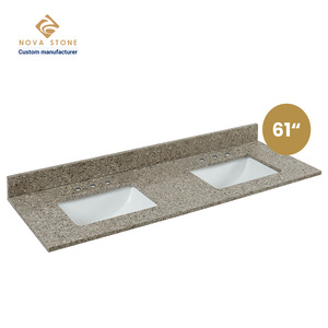 Dessus de vanité préfabriqué en quartz granulaire RTA préfini 61*22 pouces 20mm d'épaisseur double évier en céramique Dessus de vanité en quartz pour toilettes - Product Image 1