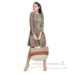 Borsa di iuta fatta a mano | Tote alla moda Beige, crema e arancione chiaro | Tote da spiaggia Eco Market all'ingrosso Canada europa - Product Image 6