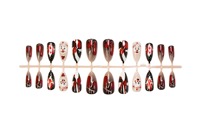 HYC-DZ-509 Faux Ongles à Presser Amande Clown de Cirque Halloween Réutilisables Couverture Complète Luxe Amovibles 24 Pièces