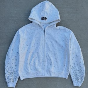Sweat-shirt unisexe de créateur en molleton 100% coton avec impression numérique d'hiver, orné de strass et de pierres de cristal, style streetwear moderne - Product Image 4