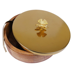 Pot en bois de haute qualité avec couvercle en métal meilleure qualité à la main casserole de luxe forme ronde cuisine de table nourriture accessoires chauds - Product Image 5