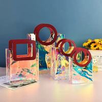 Sac en PVC transparent MU 25CM avec ruban laser, idéal pour cadeaux, cosmétiques, emballage portable, anniversaires et shopping