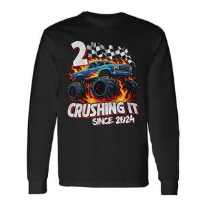 Maglietta a Maniche Lunghe per Bambini di 2 Anni, Tema Monster Truck, per Festa di Compleanno, Natali 2024, T-Shirt Promozionale - Product Image 1