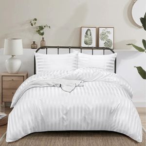 100% Cotton Fabric 400 Tc Satin Striped Bedsheets Disposable Home Hotel Hospital Use <b>Set</b> Three <b>Sheet</b> <b>Pillowcase</b> - Product Image 1