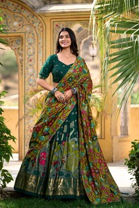 Tissu de soie Tussar de qualité supérieure Navratri Choli avec feuille imprimée Lehenga avec impression Kalamkari pour le prochain festival de Navratri - Product Image 3