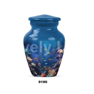 Urna de cremación de recuerdo pequeña de pez completo de color azul bajo el agua para cenizas humanas urna de 3 pulgadas con bolsa de terciopelo gratis - Product Image 1