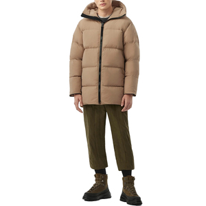 แจ็คเก็ตพัฟเฟอร์แบบมีฮู้ดปักลายดีไซน์ล่าสุดสำหรับฤดูหนาว  โลโก้ด้านหน้าสีน้ำตาลล้วน ความยาวปกติ ขายส่ง - Product Image 1