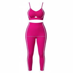 Conjunto de Yoga de 2 Piezas Personalizado OEM para Mujer, Sujetador Deportivo Fruncido y Leggings de Cintura Alta con Ribete en Contraste, Ropa Deportiva sin Costuras para Gimnasio - Product Image 4
