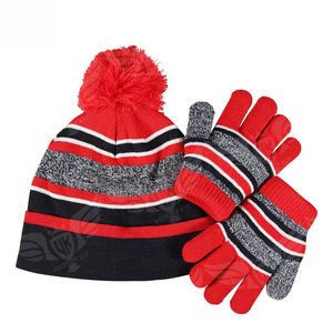 Conjunto de Gorro y Guantes de Punto Personalizados para Invierno con Pompón, Gorro y Guantes Cálidos a Rayas Unisex para Hombre y Mujer - Product Image 2