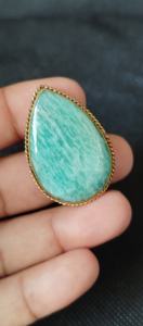 Amazonite Brass Grooved Cabochon Amazing <b>Crystal</b> <b>Healing</b> Loose Gemstone for Jewelry Making - Product Image 4