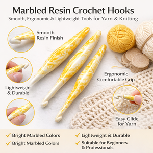 Ganchos de Crochet Simples de Madera Marmoleada con Mango Ergonómico, Diseño Portátil, Acabado Liso y Ligero para Hilos y Tejido - Product Image 6