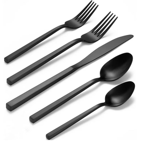Couverts noirs 4 pièces ensemble de couverts luxe haute qualité couteau fourchette et cuillère ensemble pour Restaurant cuillère en acier miroir - Product Image 3
