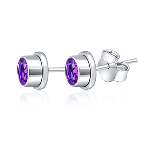 Romantic Natural Amethyst Bezel <b>Set</b> <b>Stud</b> <b>Earrings</b> Rhodium Plated Sterling <b>Silver</b> Engagement Wedding Anniversary Gift - Product Image 3
