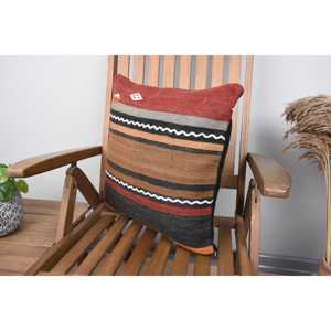 Brown Wool Kilim Pillow 18x18 Inch Luxury <b>Fluffy</b> Patterned Cushion Woven Vintage Square Print Feather for <b>Bedding</b> Christmas - Product Image 3