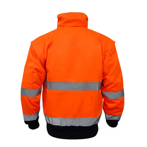 เสื้อแจ็คเก็ตทำงานสีส้มสะท้อนแสงสำหรับผู้ชาย กันลม ป้องกันอันตราย บุขนแกะสำหรับฤดูหนาว พร้อมซิปปิด - Product Image 2