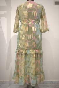 Plume élégante robe d'été pour adultes o-cou dentelle décorée longueur au sol glands droite feuille numérique naturelle imprimée - Product Image 3