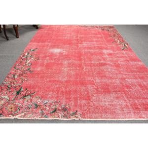 Turkish Vintage Rug, 6.2x10 ft Rug, <b>Red</b> Polka dot <b>Wool</b> Rug - Product Image 3