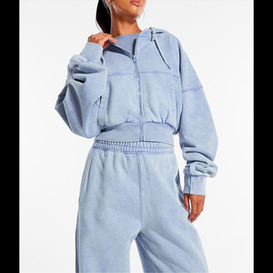 Ensemble de survêtement pour femme de qualité supérieure, sweat-shirt à capuche court personnalisé et pantalon de survêtement d'hiver, jogging zippé avec logo sur le devant, ensemble 2 pièces - Product Image 6