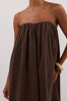 Robe longue bustier marron style bohème chic pour femme, 100% coton, unie, vintage, écologique, respirante, lavable, teinte unie