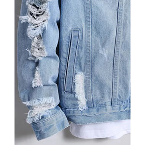 À la mode hiver à manches longues bouton Denim déchiré vêtements d'extérieur vestes hommes classique Unique Style détresse 100% coton jean veste - Product Image 4