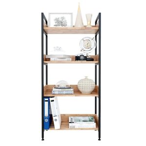 4-Tier Rubber Wood & Iron Frame Bookshelf 60x32x127cm for Living Room Office Organizer KS68076 - Product Image 1