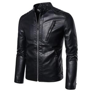 Veste de motard pour homme Legacy Black en cuir véritable avec doublure en viscose matelassée et poches, col montant, fermeture éclair en toile pour homme - Product Image 1
