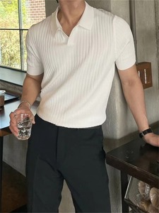 Camiseta de Hombre Lisa, Moderna, Casual, de Manga Corta, Transpirable, de Punto, Ajustada, Cómoda y Elegante para el Verano y el Uso Diario - Product Image 2