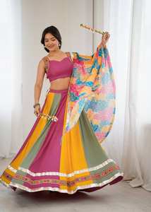 LANCEMENT DU NOUVEAU FESTIVE WEAR LEHENGA CHOLI AVEC TISSU DUPATTA RAYON LOURDE AVEC FIL GAMTHI TRAVAIL AVEC VRAI MIROIR - Product Image 4