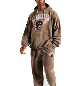 Conjunto Deportivo de 2 Piezas para Hombre, Estilo Lavado Ácido, con Estampado, Hombros Caídos, Sudadera con Capucha y Pantalones, Chándal para Chico - Product Image 1