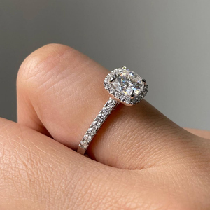 pave band 14k gold elegant sparkling bridal <b>Ring</b> gift 1.25 carat <b>cushion</b> cut lab grown diamond halo engagement <b>ring</b> - Product Image 3