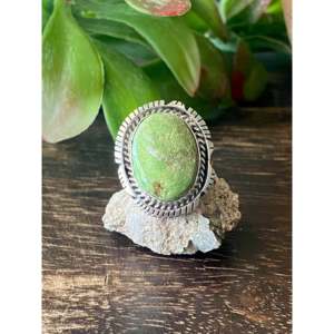 Navajo-Made <b>Boho</b> Style <b>Ring</b> with Australian Gaspeite & Sterling <b>Silver</b> Size 8.75 Cut Turquoise & Opal for Everyday Wear - Product Image 1