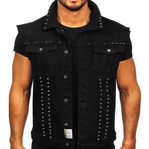 Respirant en gros hommes tendance Denim vestes 100% Denim gilet sans manches personnalisé pierres OEM - Product Image 1