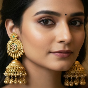 Boucles d'oreilles élégantes en or avec pierres, style traditionnel, pour femmes et filles, pour les soirées, pour les tenues de soirée, collection de mode - Product Image 1