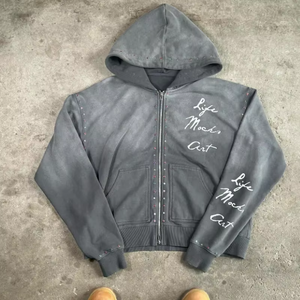 Sudadera con Cremallera de Diamantes de Imitación de Gran Tamaño, Sudadera de Algodón 100%, Ropa de Calle Personalizada, Sudadera con Cremallera de Diamantes de Imitación - Product Image 1