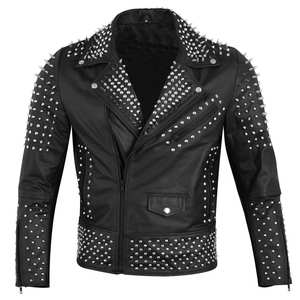 Veste en cuir de vachette de style punk unisexe, argentée, faite à la main, avec revêtement, mode motard, printemps, service OEM - Product Image 3