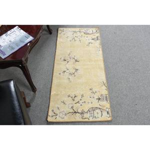 Tapis en laine beige vintage 1.7x3,9 pieds tapis turc à tissage plat avec motif patchwork support en latex pour décorations de salon - Product Image 1