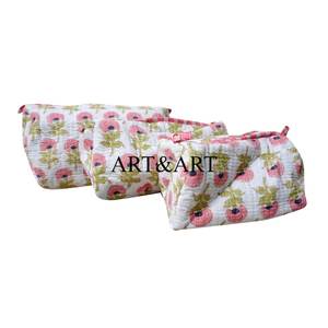 Ensemble de sacs matelassés à imprimé indien traditionnel, élégant organiseur de voyage, fermeture éclair, coton doux, cosmétique, 3 pochettes, écologique, résistant à l'eau - Product Image 3