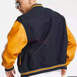 Meilleure Qualité Letterman Varsity Veste Polyester Coton & Cuir High Street Style Violet Foncé Demi Blanc Hiver Tissu - Product Image 3