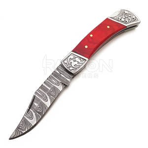 Secure <b>Lock</b> and Comfortable Grip Handcrafted Damascus Folding Hunting <b>Knife</b> with Customizable OEM Wood Handle for DIY Projects - Product Image 1