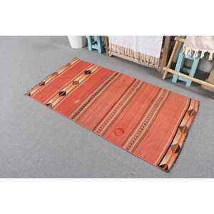 Tapis turc vintage de 2,6 x 5,1 pieds, petit tapis, tapis persan rouge Kilim - Product Image 2