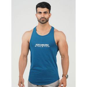 เสื้อกล้ามออกกำลังกายผู้ชาย Hustlers Only สีน้ำเงิน คอกลม สำหรับเพาะกาย เสื้อกล้ามออกกำลังกายผู้ชายสำหรับเพาะกาย-สีกรมท่า ผ้าคอตตอนผสม - Product Image 1