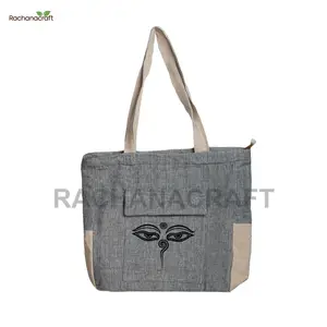 Borsa Boho In canapa organica ecologica fatta a mano da donna rurale In Nepal borsa Tote In canapa himalayana con tasca con chiusura magnetica