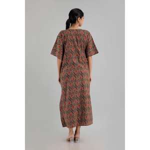Black Floral Print Pure Cotton Kaftan Maxi Ethnic <b>Dress</b>-SHKUP1250 Free Size <b>Above</b> <b>Knee</b> Length - Product Image 1