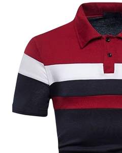 Polo personnalisé pour homme en mélange de coton respirant à manches courtes, rayures décontractées, couleur bordeaux, marine et blanc, idéal pour le golf, fabrication OEM sur mesure - Product Image 3
