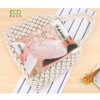 Bolsa de Mano Moderna Ecológica de Macramé, Bolsa de Hombro Reutilizable de Lona con Diseño de Letras y Logotipo Personalizado, Tamaño Mediano para Compras