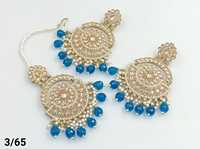 Ensemble de boucles d'oreilles et de mangtiika traditionnelles indiennes en or plaqué zircon pour femmes et filles, style Mehndi