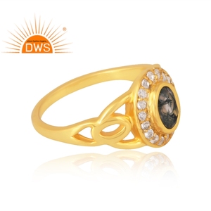 แหวนพลอย925สีเงินสเตอร์ลิง18K ชุบทองแหวนพลอยสีขาวและมอสโกรเมตจากธรรมชาติ - Product Image 4